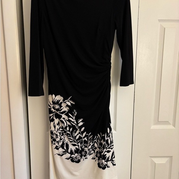 Lauren Ralph Lauren Black and White Floral Long Sleeve Dress Size 8 - Picture 4 of 9